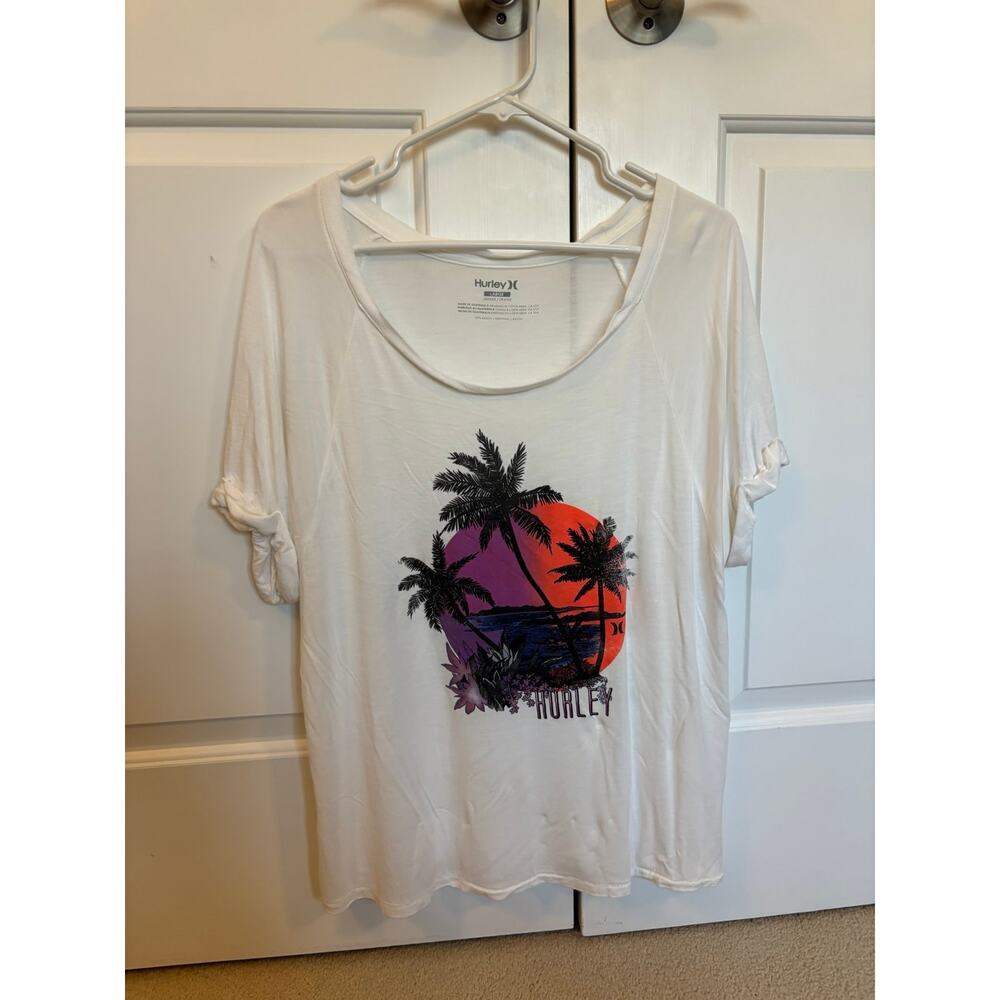 white sunset tropical Hurley graphic t-shirt size large
